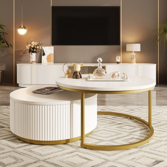 Gold Base Round Nesting Table / Glamorous Touch & Practical Function