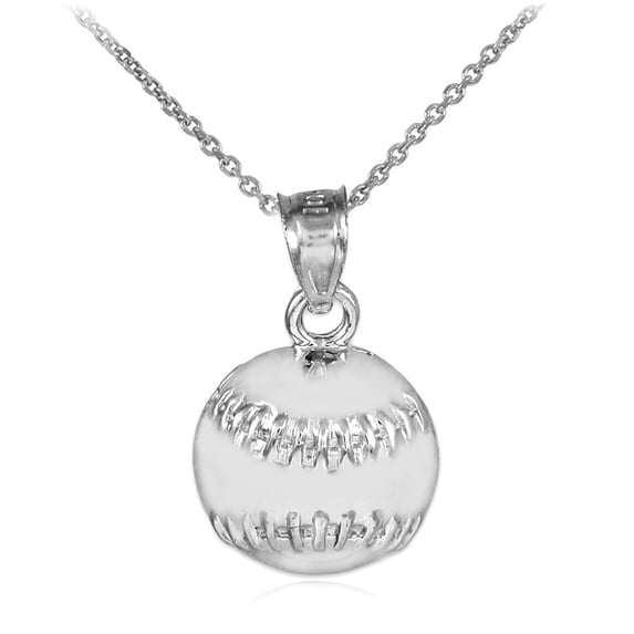 Gold Baseball/Softball Charm Sports (14K White Gold, Pendant with 18" chain)