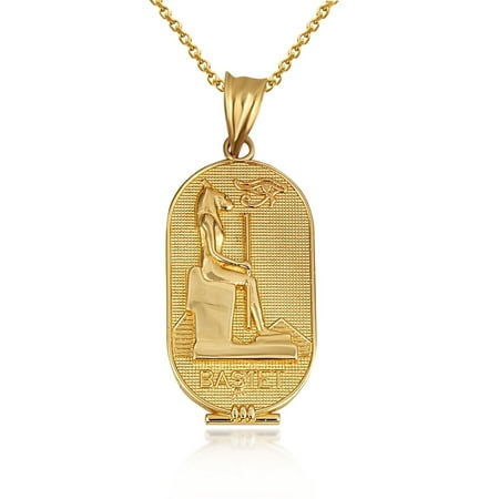 Gold Bastet Egyptian Goddess of Love, Beauty, and Protection Pendant Necklace (Available in Yellow/Rose/White Gold) (14K,Yellow Gold,Pendant with 16" chain)