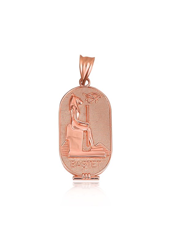 Bastet Gold Egyptian Goddess of Love, Beauty, and Protection Pendant Necklace, 14k Rose Gold