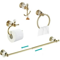 Gold Bathroom Accessories, Brass Crystal Towel Bar Set Toilet Paper Holder Towel Ring Robe Hooks 4 Pieces Wall Mounted