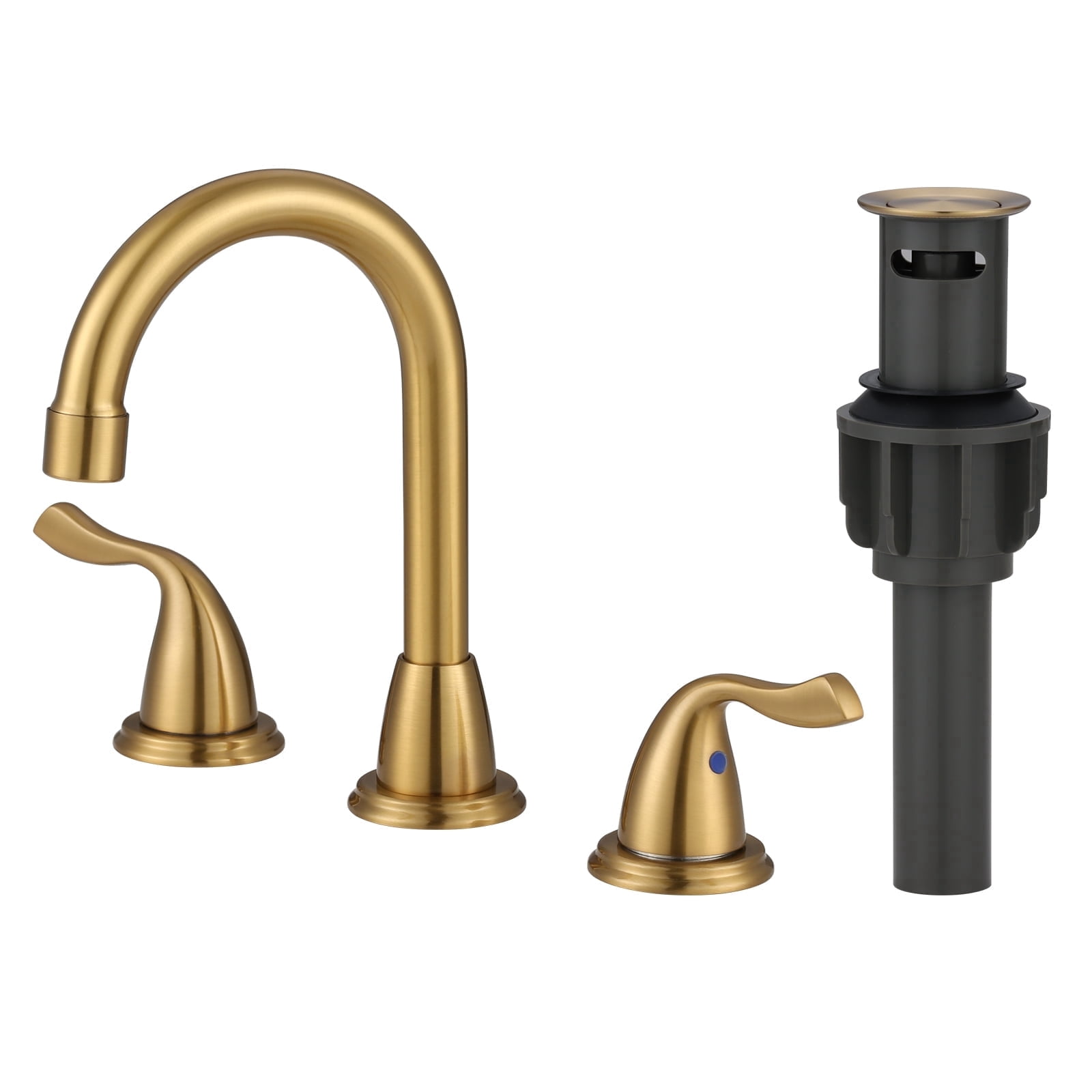 Gold Bathroom Faucet, WOWOW 8 Inch Widespread Bathroom Faucet 3 Hole, 2 Handles Bathroom Sink Bathroom with Drain Assembly, Brushed Gold Faucet for Bathroom Sink