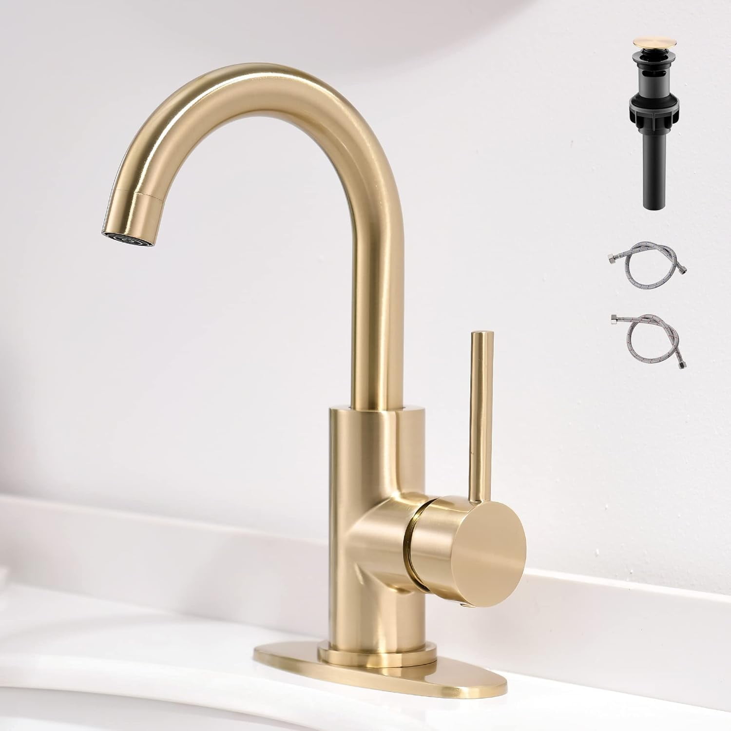 Gold Bathroom Faucets with Pop-Up Drain, Modern Single Hole Bathroom ...