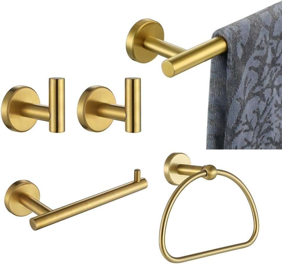 Brushed Gold 5-Piece Wall Mount Bathroom Hardware Set