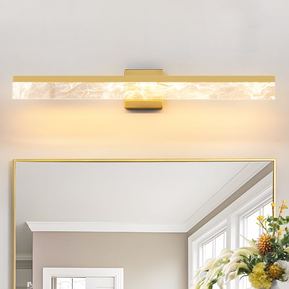 Gold Bathroom Light Fixtures 32 inch Dimmable Metal Wall Sconce Fixtures Over Mirror LED Vanity Light Bar for Restroom Mirror 3000K Warm White Light