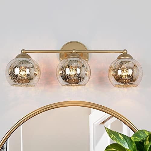 Gold Bathroom Vanity Light, Modern 3-Light Bathroom Lights Over Mirror with Mercury Glass Globes, 21" * 7" * 8"$$Tools & Hardware Other