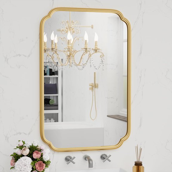 Gold Bathroom Vanity Mirror for Wall 24" x 36" Modern Rounded Rectangle Mirror with Metal Framed Mirrors for Over Sink Wall Decorative (Horizontal/Vertical)