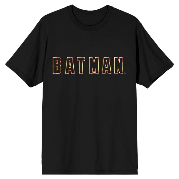 Gold Batman Block Letter Logo Men's Black T-shirt-XL