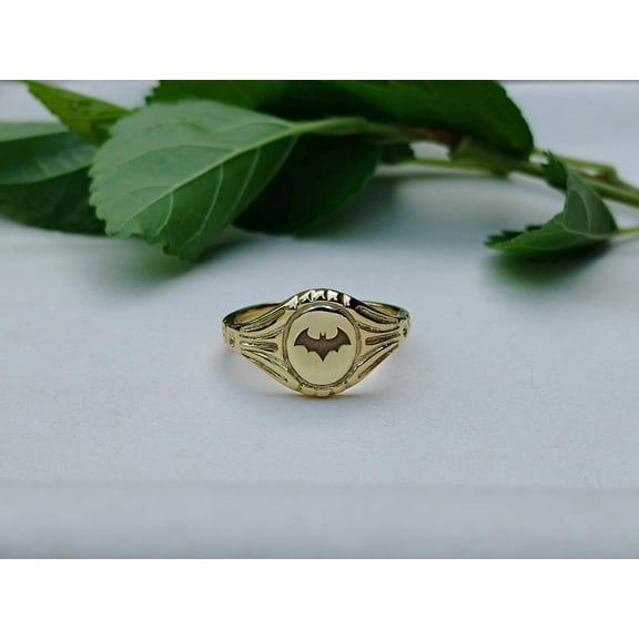Gold Batman Ring ~ Engraved Batman wings Dainty Signet Ring ~ Superhero Inspired Jewelry for Men & Women Unisex Ring ~ Christmas Gifts
