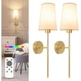 thumbnail image 1 of Gold Battery Operated Wall Sconce Set of 2,Rechargeable Wall Lights with 5200mAh Dimmable Detachable Bulbs and Remote,9 Colors Wireless Sconces for Bedroom Living Room Hallway, 1 of 16