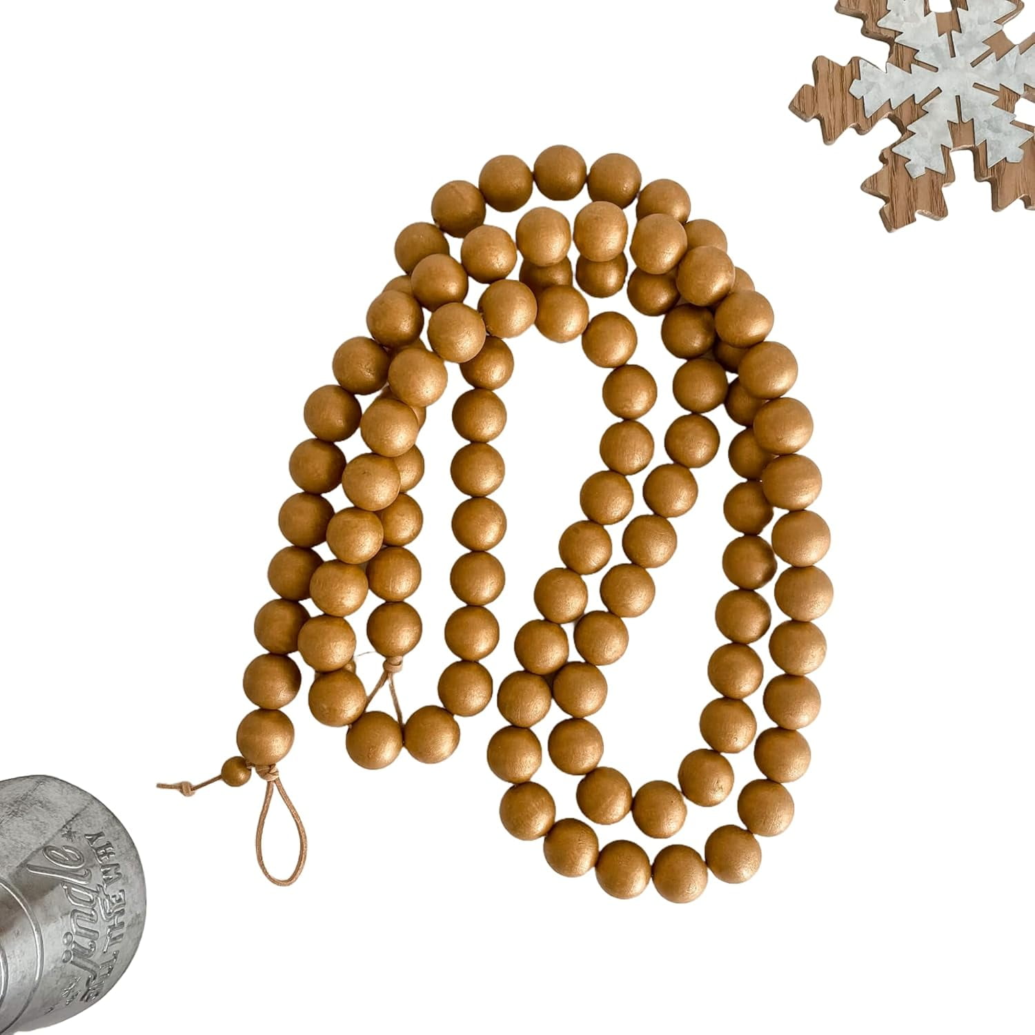 Gold Bead Garland for Christmas Tree, Christmas Tree Decorations, Xmas Ornaments, Farmhouse Garland, Wooden Bead Garland, Holiday Decoration, Vintage Wood Beads, Beaded Decor, 6 ft.