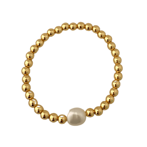 Gold Bead and Gaudy Pearl Bracelet gold/white
