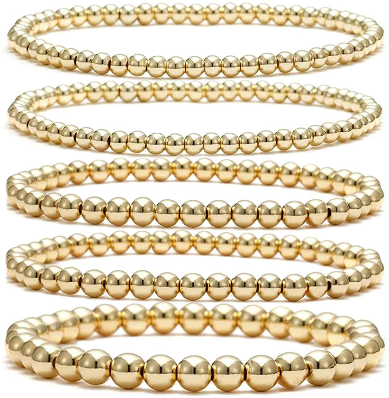 3Pcs/Set Round Beads Balls Bracelet 18K Gold Plated Golden Color Stretch Bracelet Stacking Bracelets,Temu