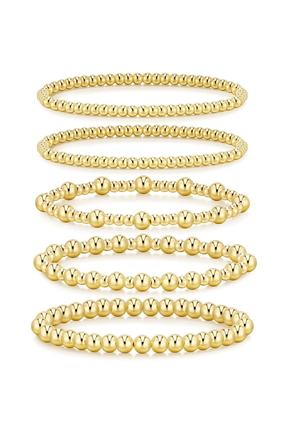 Gold Beaded Bracelets for Women 5pcs Plastic Bead Jewelry Birthday/Valentine'S Day Gift