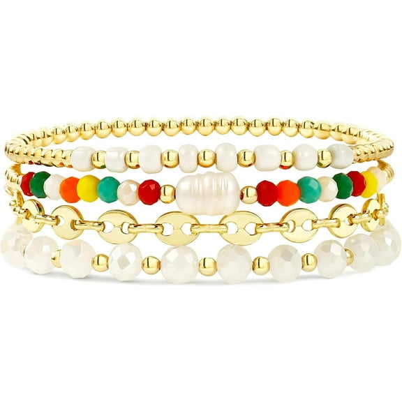 Gold Beaded Bracelets for Women Boho Crystal Multiple Layered Stackable Wrap Bangle Set