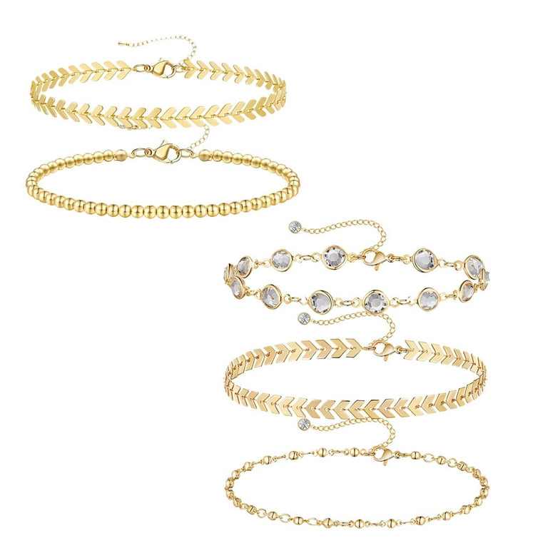 Gold Beaded Chain Bracelets Set for Women 14K Real Gold Plated Dainty Thin  Gold Chain Link Bracelet Stack Adjustable Gold Bracelets Jewelry for Women  Trendy - Style 1 