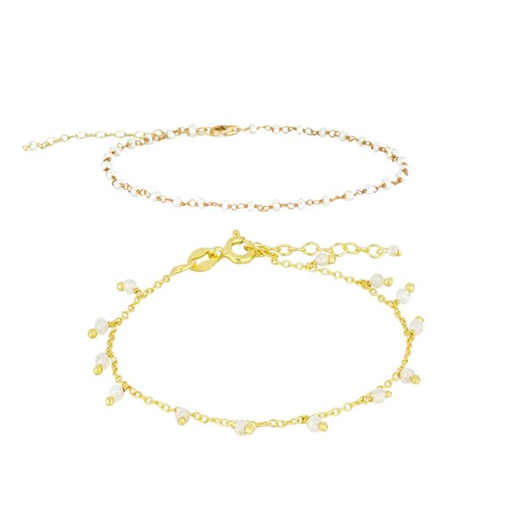 Gold Beaded Chain Bracelets Set for Women 22K Real Gold Plated Dainty Thin Gold Chain Link Bracelet Stack Adjustable Gold Bracelets Jewelry for Women Trendy - Style 5