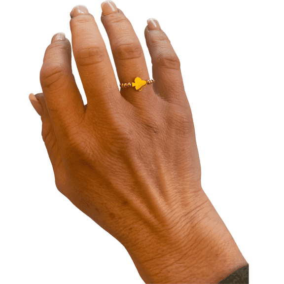 Gold Beaded Clover Ring