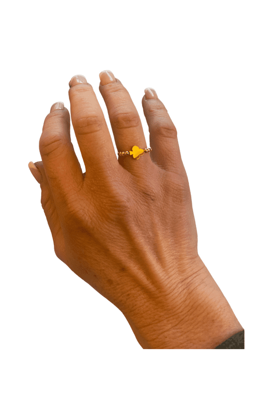 Gold Beaded Clover Ring