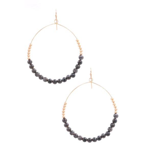 Gold Beaded Hoop Drop Earrings