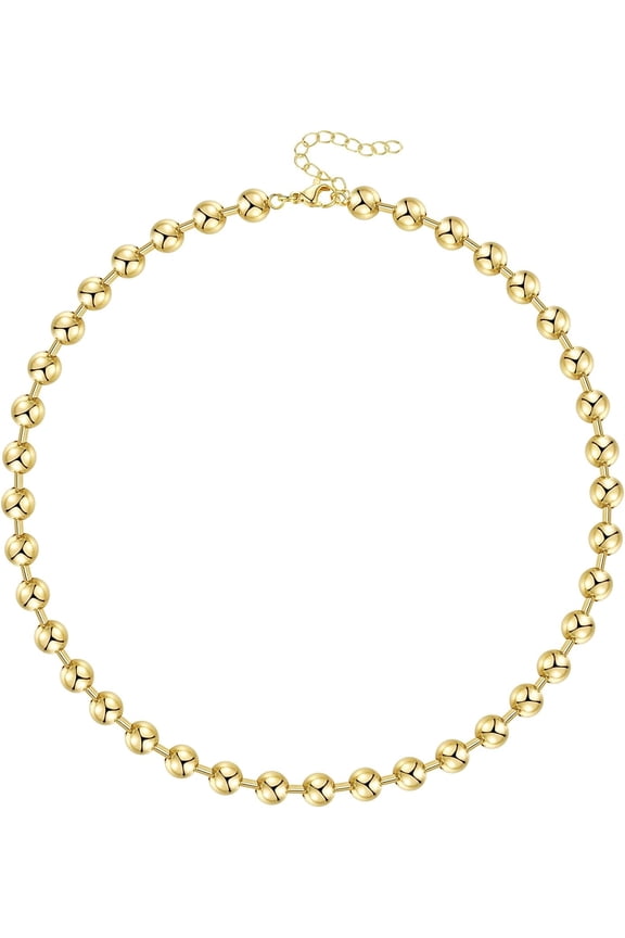 Gold Beaded Necklace For Women, 14K Gold Plated Adjustable High-Polished Basic Metal Ball Bead Chain Choker Necklace Minimalist Fashion Jewelry Gifts[o5583]