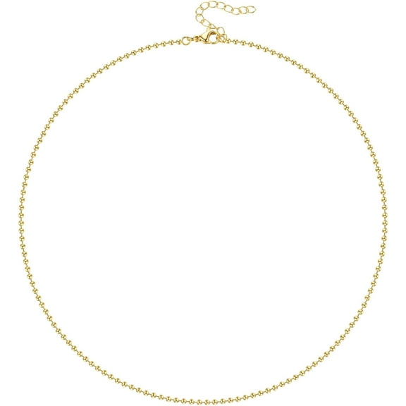 Gold Beaded Necklace For Women, 14K Gold Plated Adjustable High-Polished Basic Metal Ball Bead Chain Choker Necklace Minimalist Fashion Jewelry Gifts[o5589]