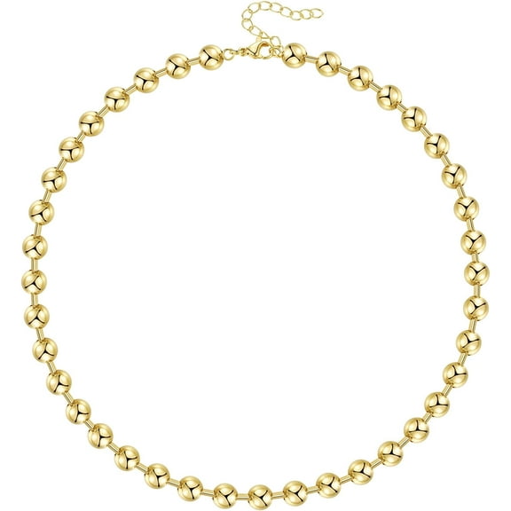 Gold Beaded Necklace for Women, 14K Gold Plated Adjustable High-Polished Basic Metal Ball Bead Chain Choker Necklace Minimalist Fashion Jewelry Gifts