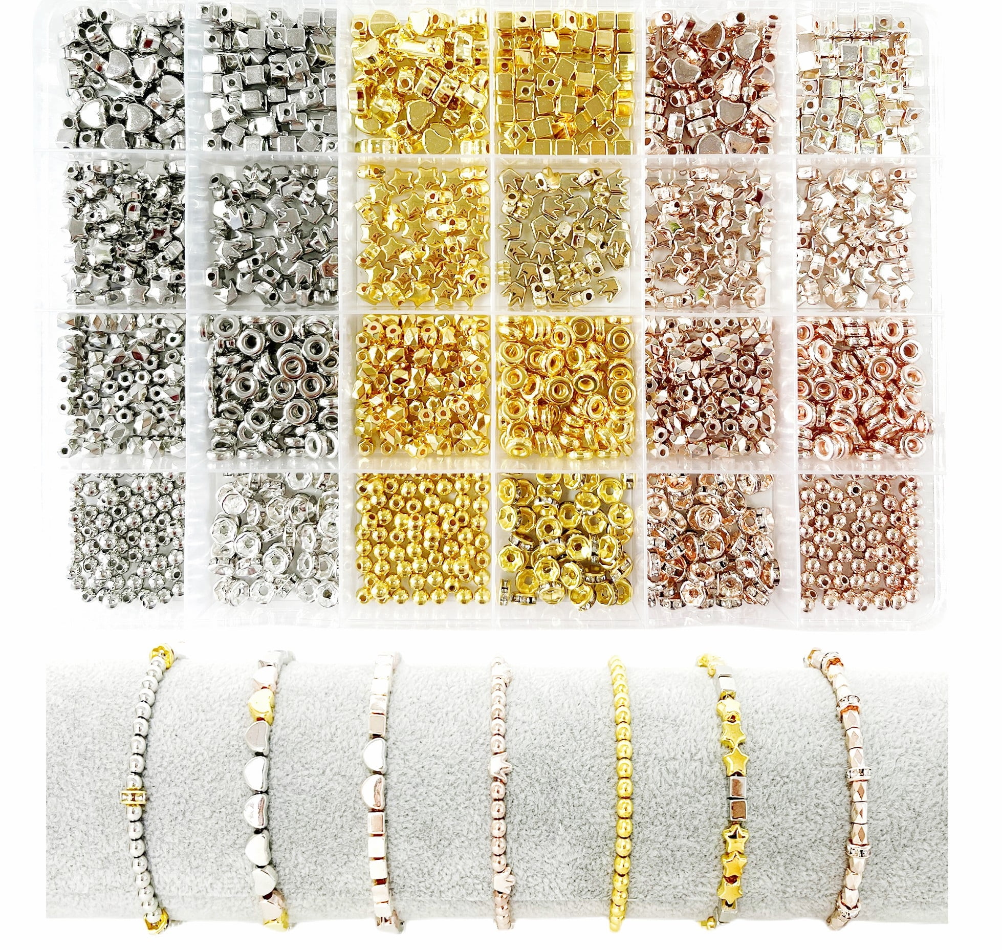 Gold Beads for Jewelry Making Spacer Beads for Bracelets for Adults Kids  Crafts Gifts for Birthday Christmas Easter Halloween Gold Rose Gold Silver  1740Pcs 