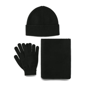 Time and Tru Women’s Beanie Hat, Gloves and Scarf Set, 3-Piece, One Size Fits Most, Black Soot