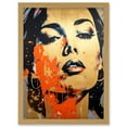 thumbnail image 1 of Gold Beauty Woman Face with Earrings Red Splat Paint Linocut Portrait Teen Room Artwork Framed Wall Art Print A4, 1 of 4