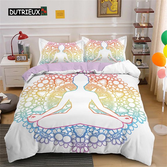 Gold Bedding Sets Comforter Covers Yoga Buddha Duvet Cover Set with Pillowcase Mystery Theme for Bedroom ration