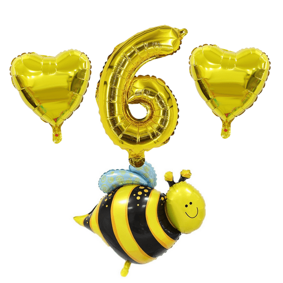 Gold Bee 6th Birthday Party Balloons Number Foil Set
