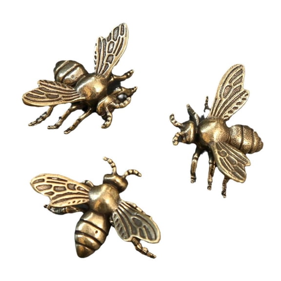 Gold Bee Figurines, 3PCS Vintage Brass Bee Statues, Decorative Metal Animal Ornament for Desktop Home Office, Rustic Decor