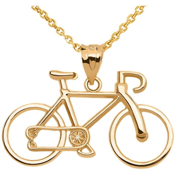 Gold Bicycle Pendant Necklace (Available in Yellow/Rose/White Gold) (14K,Yellow Gold,Pendant with 22" chain)