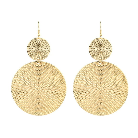Gold Big Circles Disc Metal Dangle Drop Hook Statement Earrings for Women
