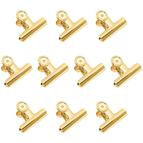 Gold Binder Clips, Coideal 10 Pack 2 Inch Stainless Steel Large Bulldog Metal/Hinge Paper Clips Clamps for Photos Pictures, Home Kitchen, Office Supplies (51mm)