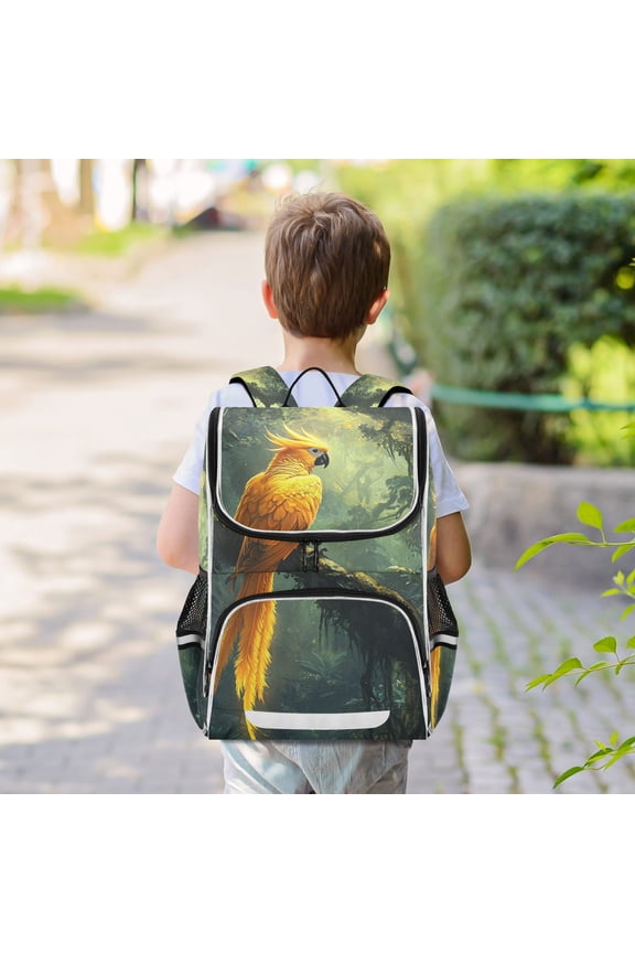 Gold Bird in Forest Backpack Big Laptop Backpack Casual Daypack Quilted Large Capacity Large Bookbags