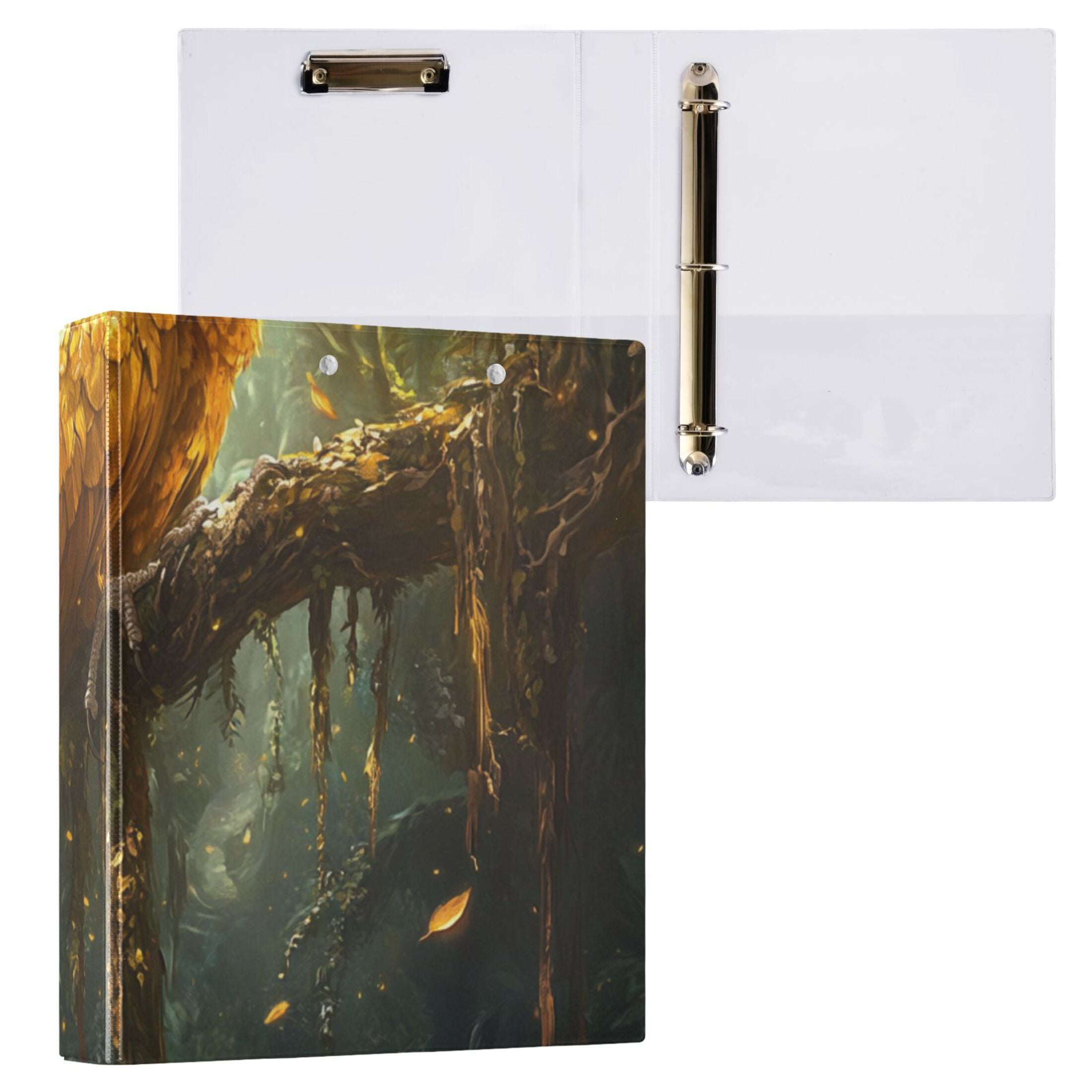 Gold Bird in Tree 3 Ring Binders 1.5 inch Hardcover File Folders with Interior Pockets A4 Size Organizer for School Office Hospital