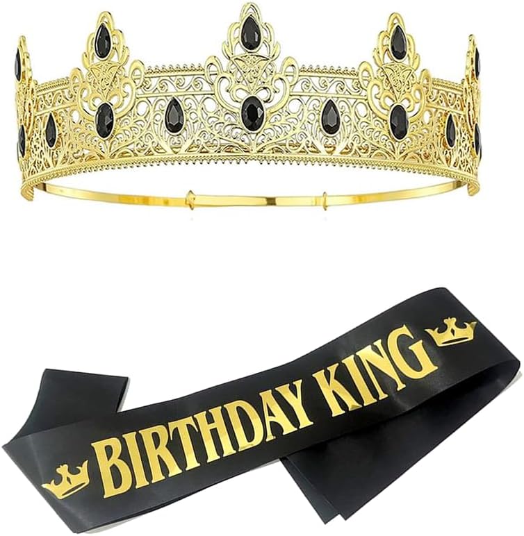 Gold Birthday King Sash and Crown Prom Decorations for Men Gold King ...