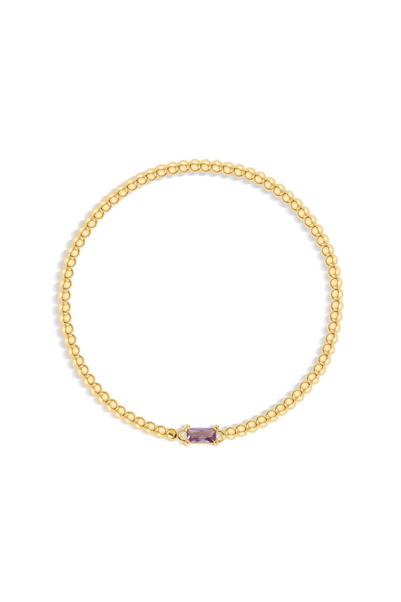 Gold Birthstone Bracelet for Women Trendy 18K Gold Plated Stretch Beaded Bracelet Cubic Zirconia Bracelets Birthday Christmas Valentine's Day Gifts Birthstone Jewelry for Women Feb