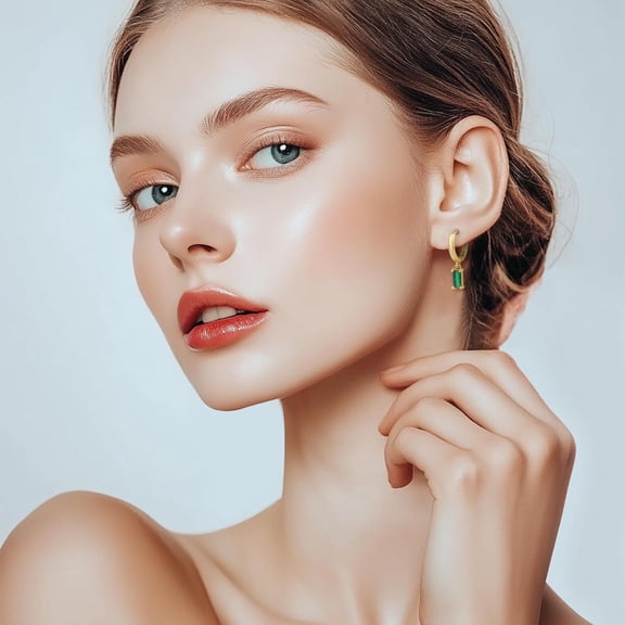 Gold Birthstone Earrings For Women Emerald Earrings For Women - 18K Gold Plated Hypoallergenic Earrings For Women - H Ie Hoop Earring With Crystal Dangle For Birt Ay Everyday Wear[Z1281]