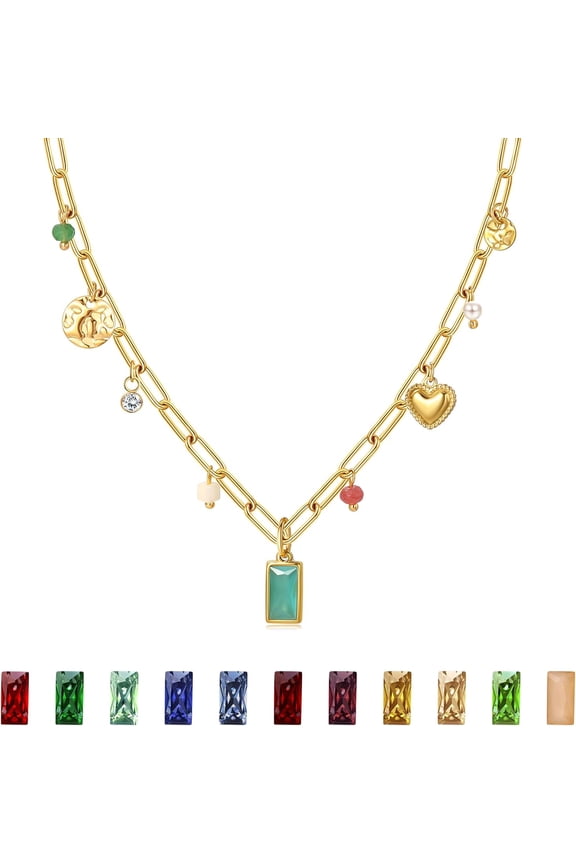 Gold Birthstone Necklace For Women,14K Gold Plated Necklace,Dainty Red Blue Green Diamond Necklace 12 Month Birthstone Jewelry Birthday Gifts For Women[o7775]