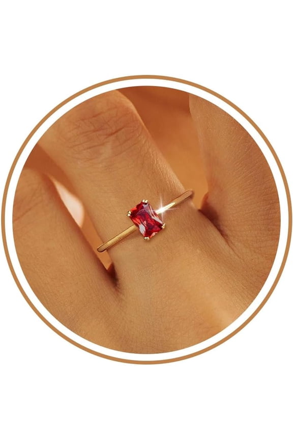Gold Birthstone Rings for Women Non Tarnish Dainty 14K Gold Plated Stackable Rings CZ Emerald Baguette Gemstone Rings for Mother Daughter Birthday Handmade Jewelry Gifts Size 6 7 8 9 10