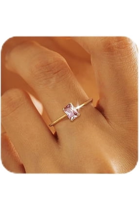 Gold Birthstone Rings for Women Non Tarnish Dainty 14K Gold Plated Stackable Rings CZ Emerald Baguette Gemstone Rings for Mother Daughter Birthday Handmade Jewelry Gifts Size 6 7 8 9 10