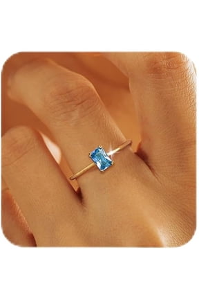 Gold Birthstone Rings for Women Non Tarnish Dainty 14K Gold Plated Stackable Rings CZ Emerald Baguette Gemstone Rings for Mother Daughter Birthday Handmade Jewelry Gifts Size 6 7 8 9 10
