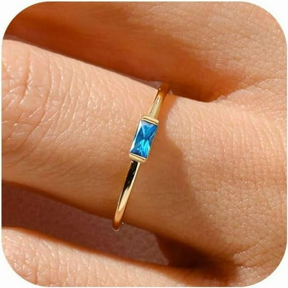 Gold Birthstone Rings for Women Non Tarnish Gold Stackable Ring Dainty 14K Gold Plated Baguette CZ Emerald Green Gemstone Ring Personalized Jewelry Gift for Birthday Size 4-10