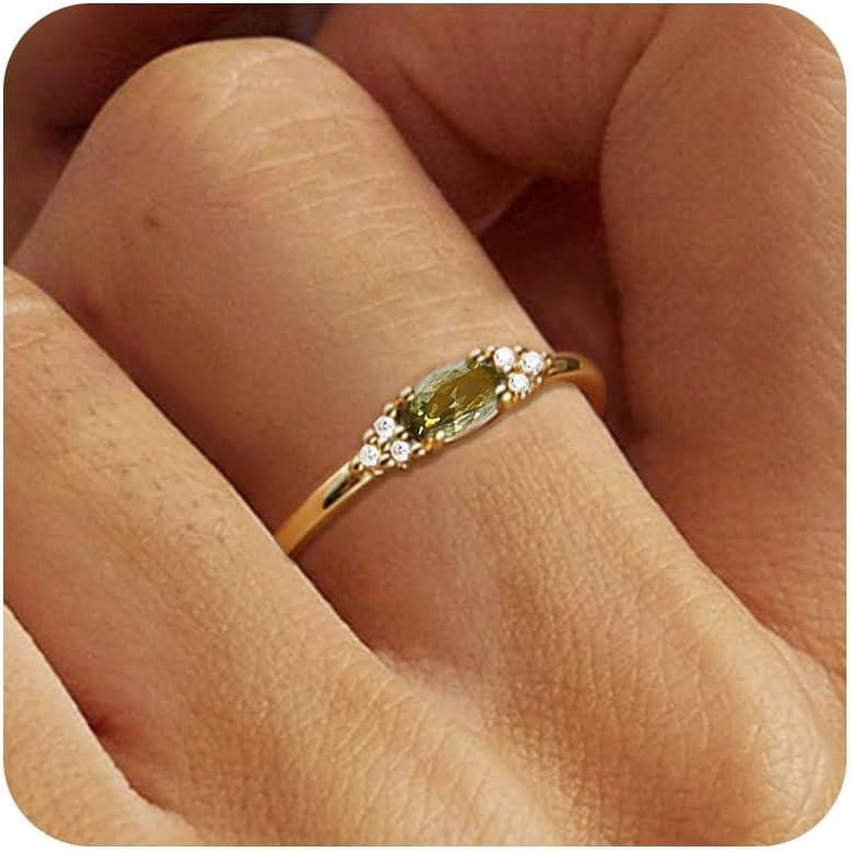 JSJOY Birthstone Ring For Women - Dainty Emerald Blue CZ Adjustable Ring, Birthday Gift For Mom, Her, Teens