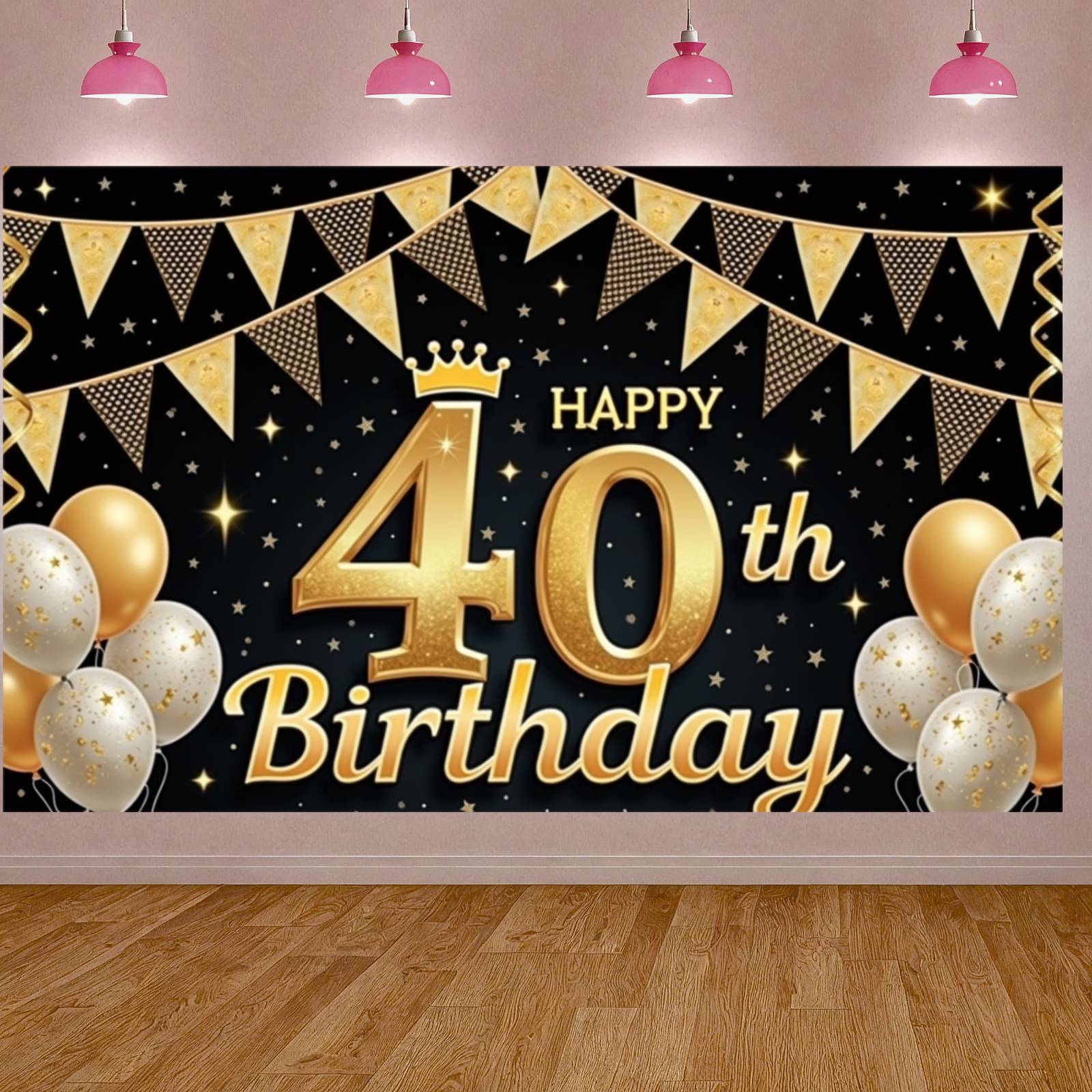 Gold Black 40th Birthday Banner Crown Decor Display Starry Pattern ...