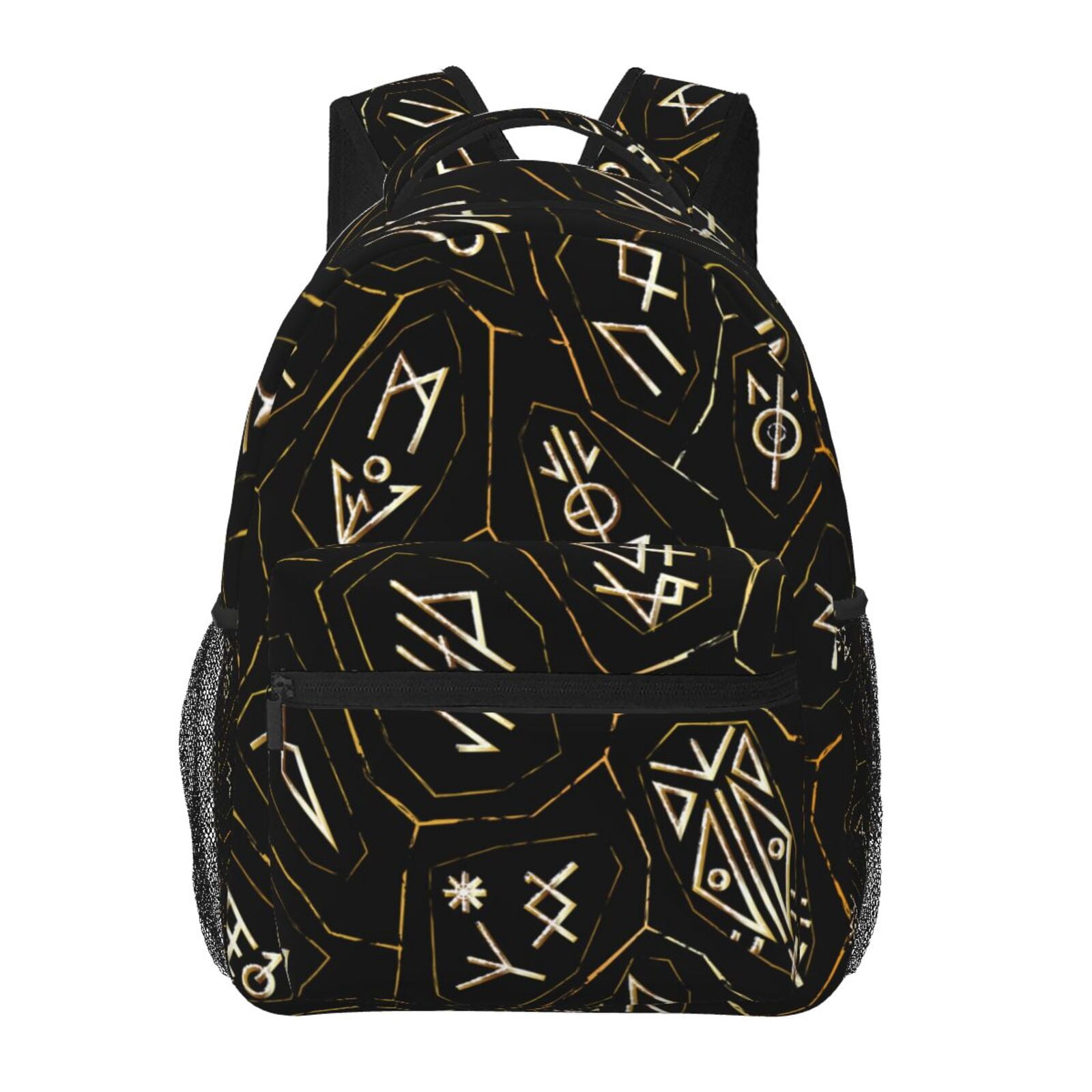 Gold Black Ancient Runes Backpack Casual College Bag Zipper Laptop ...