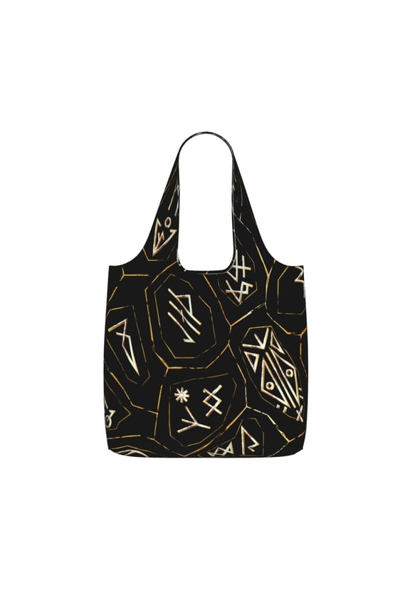 Gold Black Ancient Runes Foldable Reusable Shopping Bag Large Capacity Tote Handbag Storage Pouch for Travel Work